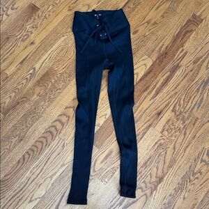 Year of Ours Black Women’s Leggings with Lace-Up Detail